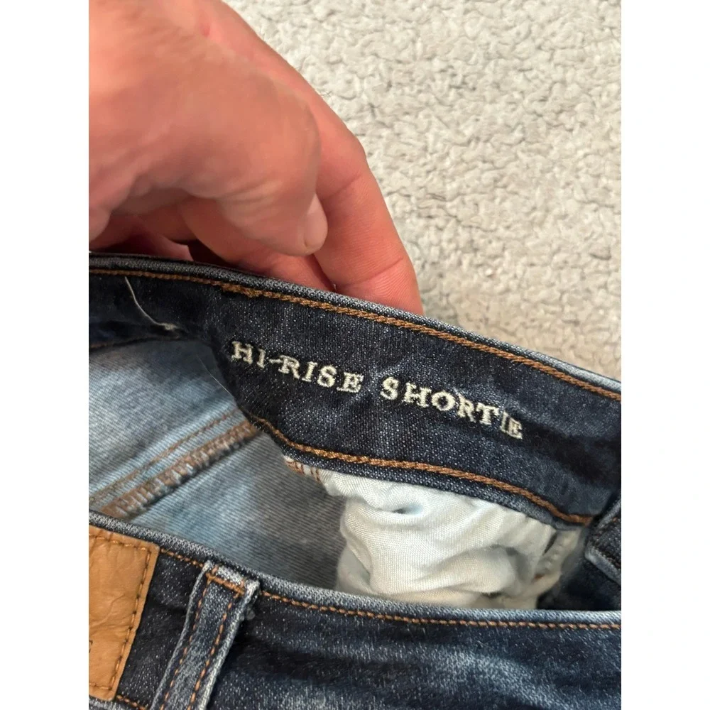 American Eagle Hi-Rise Shortie Distressed Denim Jean Shorts Dark Wash Size 0